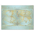 Vintage World Map Gold Blue Monogram Name