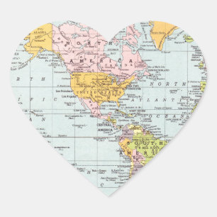 Vintage World Map Heart Sticker
