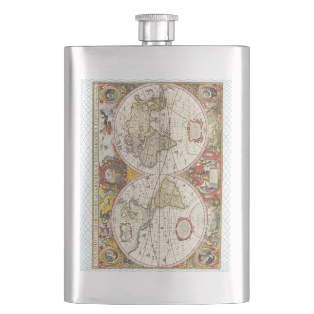 Vintage World Map Hip Flask (Front)