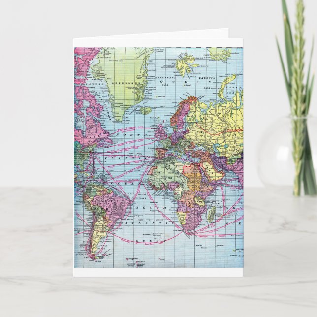 Vintage world map holiday card (Front)