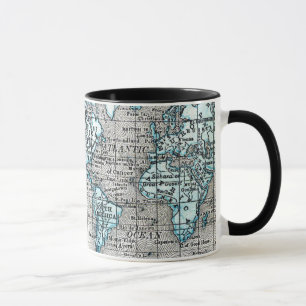 Vintage World Map in Black and Blue Mug