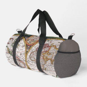 Vintage World Map in Brown and Grey Duffle Bag