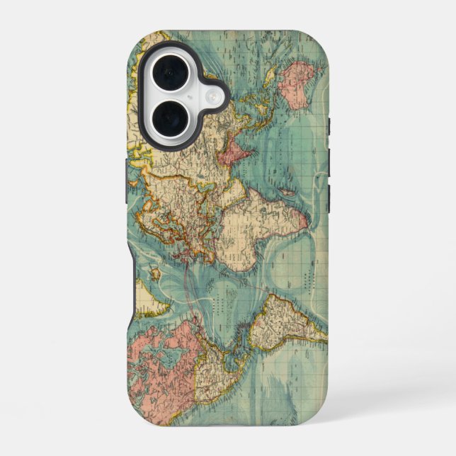 Vintage World Map iPhone 16 Case (Back)