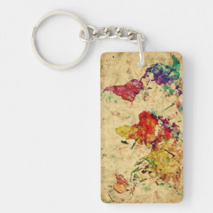 Vintage world map key ring