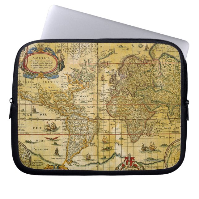 Vintage World Map Laptop Sleeve (Front)