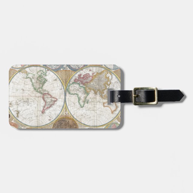 Vintage World Map Luggage Tag (Front Horizontal)
