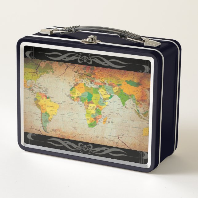 Vintage World Map  Metal Lunch Box (Front)