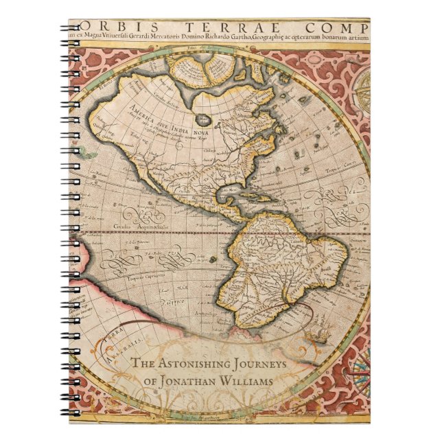 Vintage World Map Monogram Name Notebook (Front)