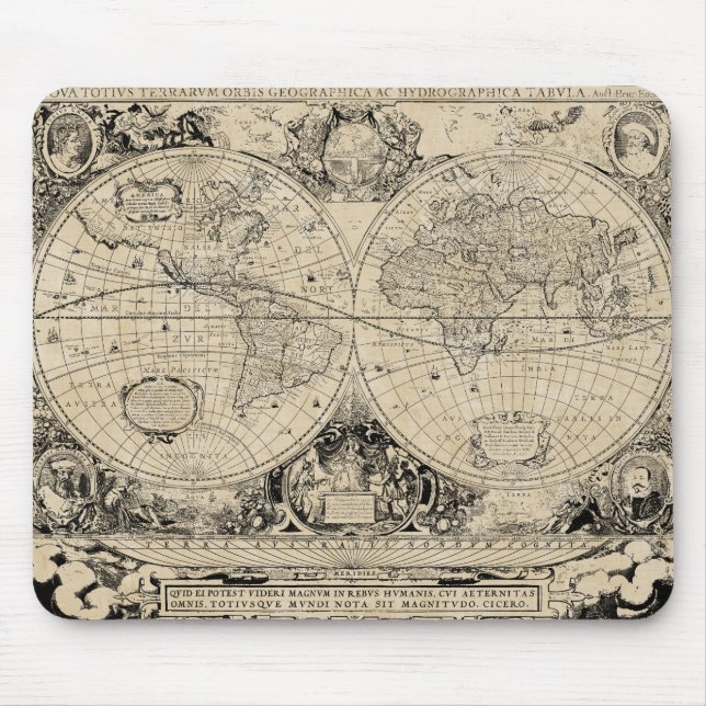Vintage World Map Mouse Mat (Front)