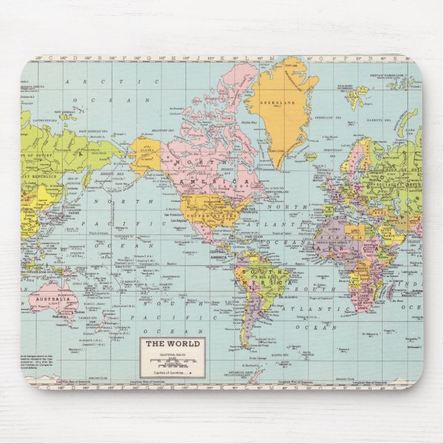 Vintage World Map Mouse Mat (Front)