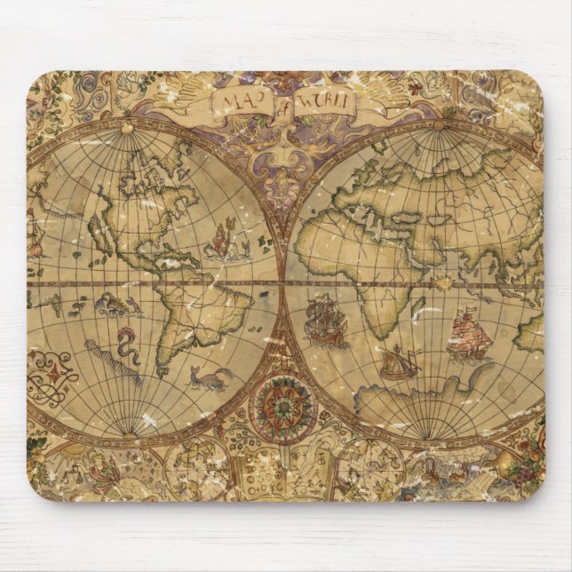 Vintage World Map Mouse Mat (Front)