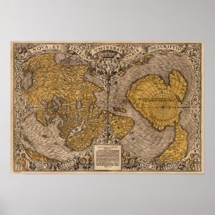 Vintage world map Noua, et integra uniuersi orbis  Poster