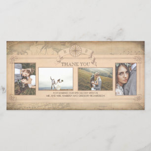 Vintage World Map Old Wedding Thank You Card