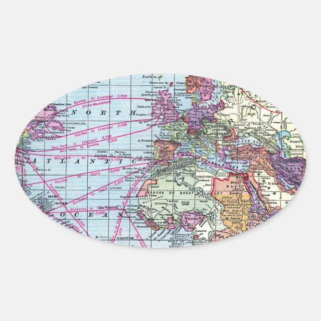 Vintage world map oval sticker (Front)