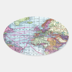 Vintage world map oval sticker