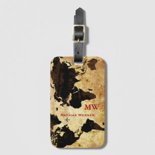 vintage world map personalised luggage tag