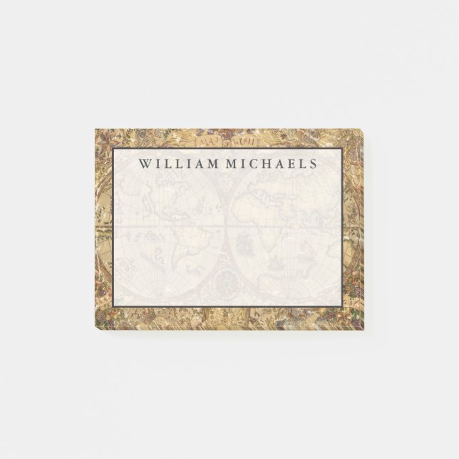 Vintage World Map Post-it Notes (Front)