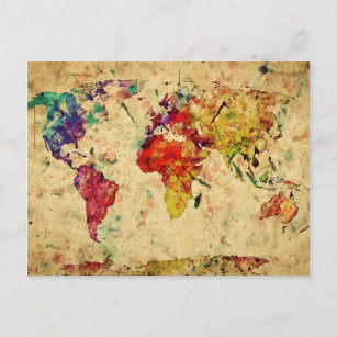 Vintage world map postcard