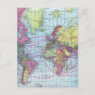 Vintage world map postcard