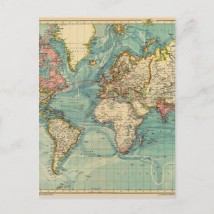 Vintage World Map Postcard