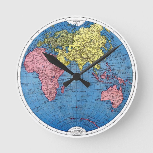 Vintage World Map Round Clock (Front)