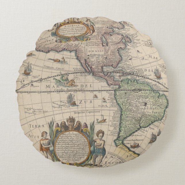Vintage World Map Round Cushion (Front)
