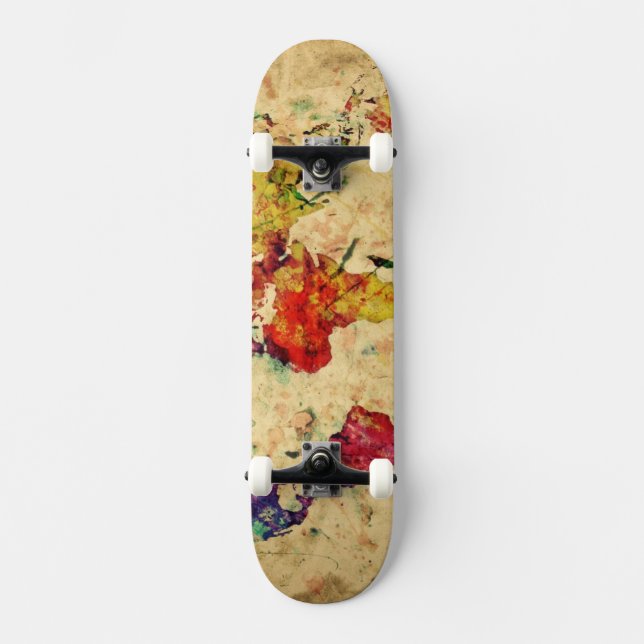 Vintage world map skateboard (Front)