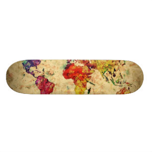 Vintage world map skateboard