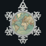 Vintage World Map Snowflake Pewter Christmas Ornament<br><div class="desc">Vintage Maps - World Map from 20th Century</div>