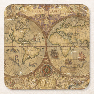 Vintage World Map Square Paper Coaster