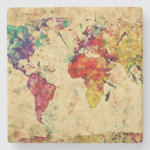 Vintage world map stone coaster