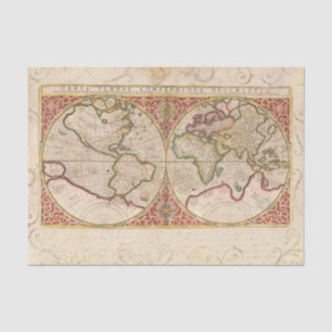 Vintage World Map Tan Decoupage Tissue Paper