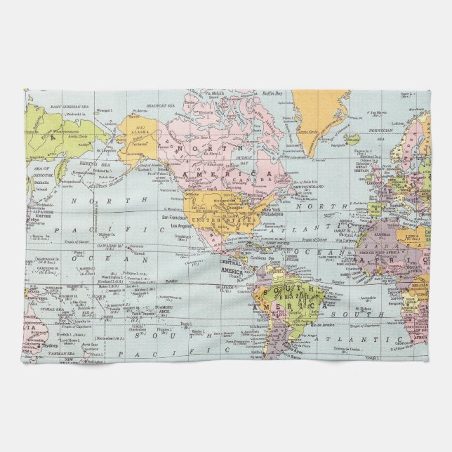 Vintage World Map Tea Towel (Horizontal)