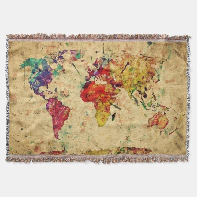 Vintage world map throw blanket (Front)