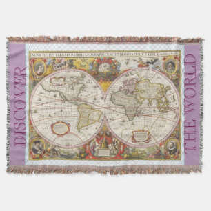 Vintage World Map Throw Blanket