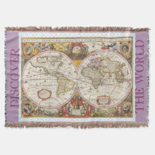 vintage world map throw blanket