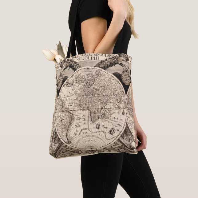 Vintage World Map Tote Bag (Close Up)