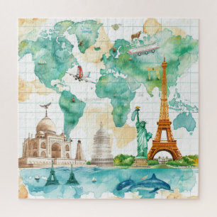 Vintage World Map Travel Adventure Design Jigsaw Puzzle
