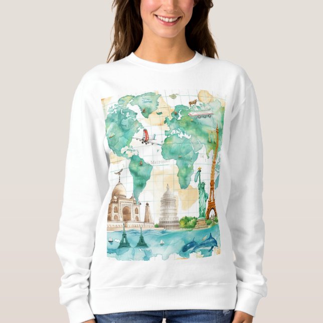 Vintage World Map Travel Adventure Design Sweatshirt (Front)