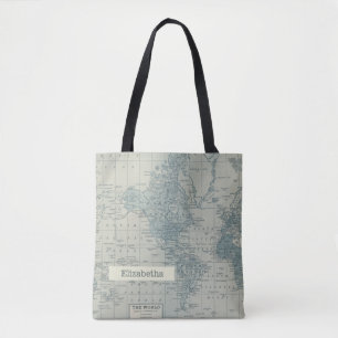 Vintage World Map travel customize your name Tote Bag