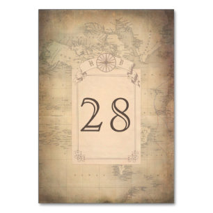 Vintage World Map Wedding Table Number