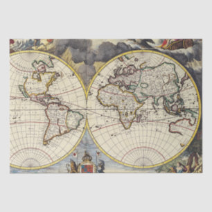 Vintage World Map with Mythological Four Elements Tissue Paper
