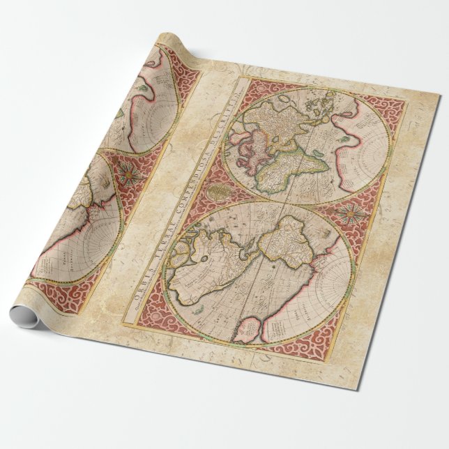 Vintage World Map Wrapping Paper (Unrolled)