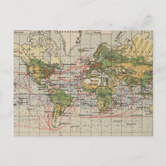 Vintage World Sailing Routes Map (1914) Postcard (Front)