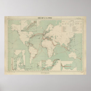 Vintage World Telegraph Map (1910s) Poster