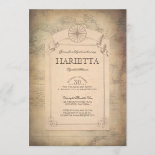 Vintage World Travel Map Explorer Baby Shower Invitation