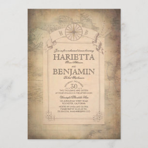 Vintage World Travel Map Rehearsal Dinner Invitation
