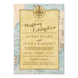Vintage World Travel Map Wedding Invitation Vintage World Travel Map Wedding Invitation