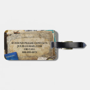 Vintage World Travel Papers & Compass Luggage Tag