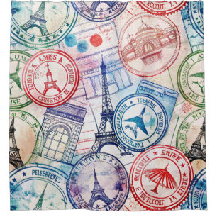 Vintage World Travel Stamp Pattern (2) Shower Curtain